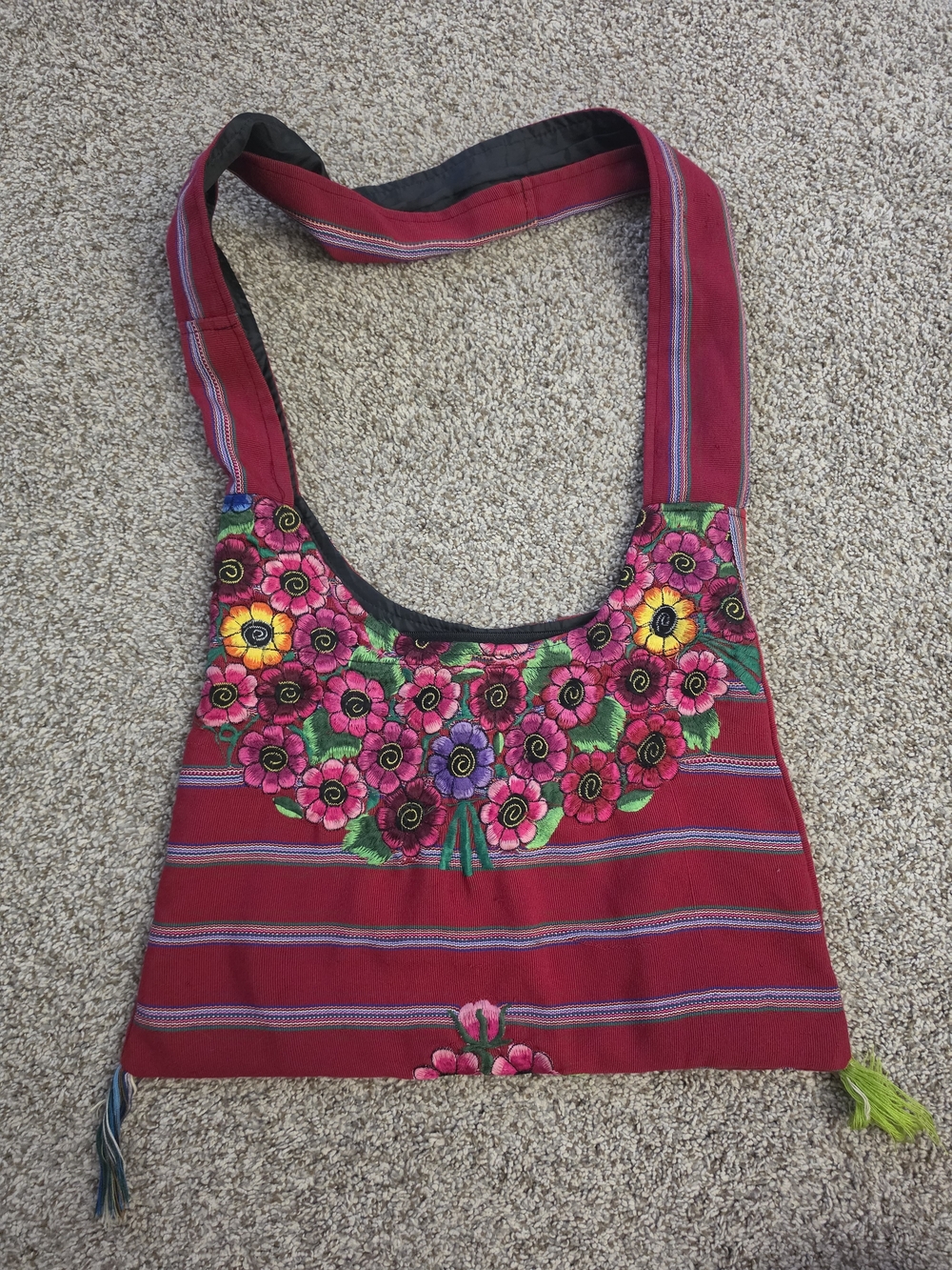 Pink Floral Embroidered Crossbody Bag